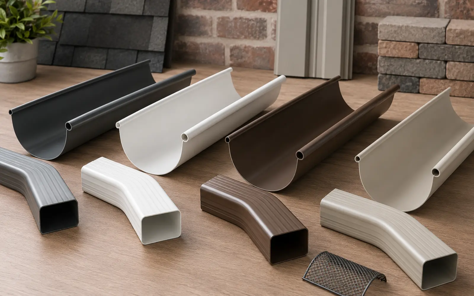 Exterior aluminum gutter and downspout finish samples